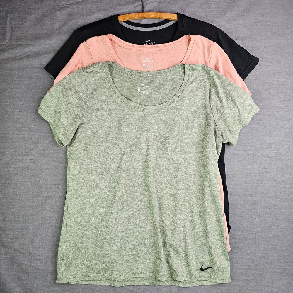 Lot of 3 Women's Nike Dri-Fit Tees Black, Heather Green, Heather Peach, Size L